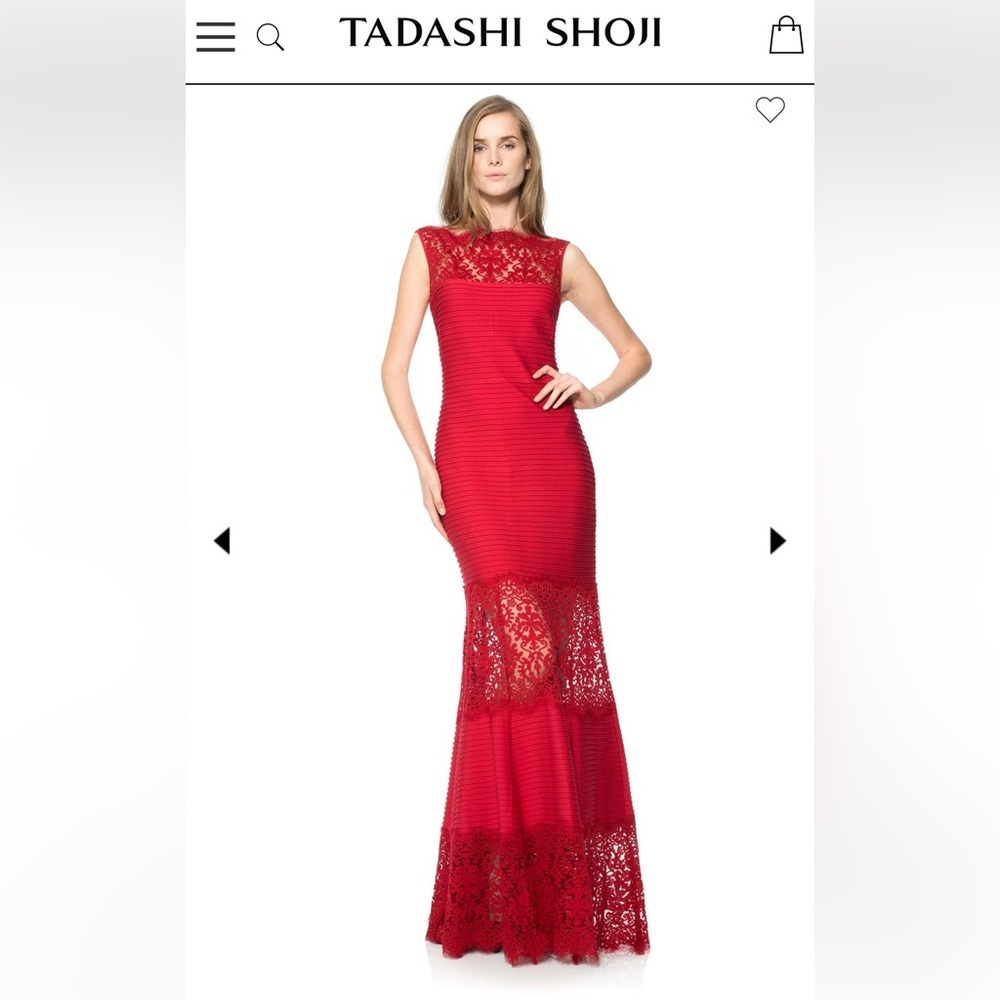 NWOT RARE Tadashi Shoji Red Ribbed Pintuck Jersey Boatneck Gown Size XS - Picture 2 of 14
